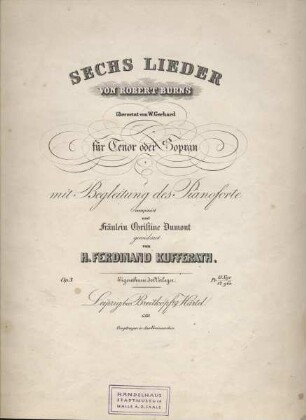 Kufferath, Hubert-Ferdinand: Sechs Lieder von Robert Burns