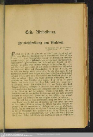 Erste Abtheilung. Ortsbeschreibung von Blasewitz