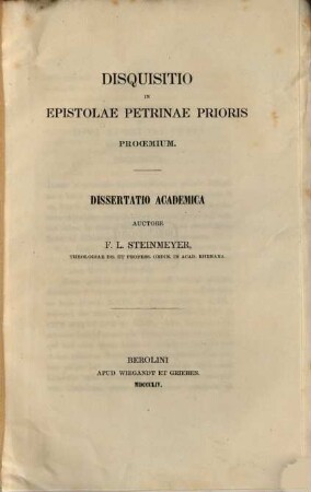 Disquisitio in epistolae Petrinas prioris procemium