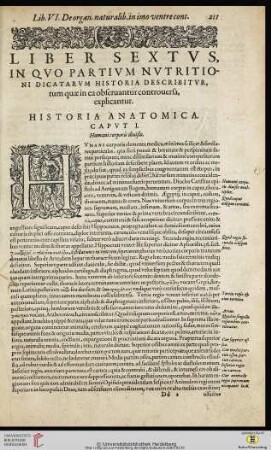 Liber sextus: In quo partium nutritioni dicatarum historia describitur [...]