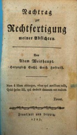 Nachtrag zur Rechtfertigung meiner Absichten