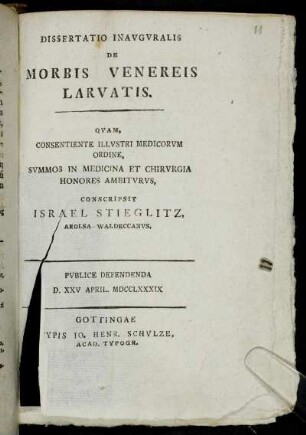 Dissertatio Inavgvralis De Morbis Venereis Larvatis