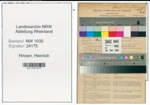 Entnazifizierung Heinrich Hinzen , geb. 23.12.1889 (Koch)