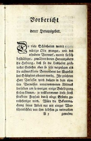 Vorbericht derer Herausgeber.