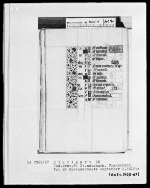 Lateinisch-französisches Stundenbuch (Livre d'heures) — Teilbordüre, Folio 9verso