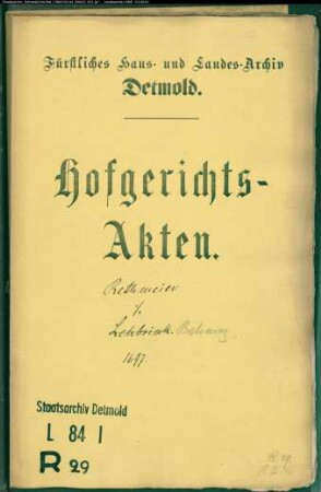 Rethmeyer, Hermann in der Müssen gegen Kord Behning in Hiddentrup - Schuldforderung