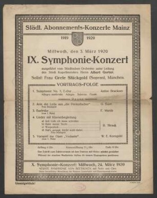 Programmzettel für das IX. Symphonie-Konzert