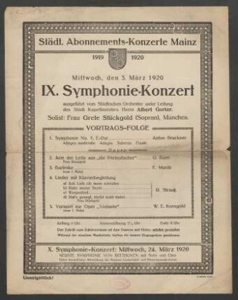 Programmzettel für das IX. Symphonie-Konzert