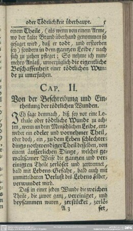 Cap. II. Von der Beschreibung und Eintheilung der tödtlichen Wunden