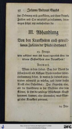 III. Abhandlung. Von den Krankheiten auch gewaltsamen Zufällen der Pferde überhaupt.