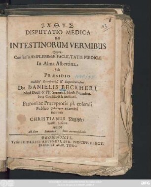 Disputatio Medica De Intestinorum Vermibus