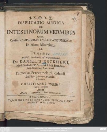 Disputatio Medica De Intestinorum Vermibus