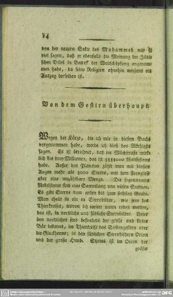 Von dem Gestirn überhaupt