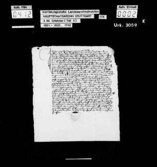 Hans Herbst, Sohn des Gorius zu Murr wegen einiger Vergehen beim Bauernaufruhr zu Verlassen des Amts Marbach verurteilt, jedoch auf Fürbitten des Junkers Jakob von Bernhausen gegen eine Geldstrafe von 4 fl begnadigt, schwört U. und verspricht, fortan keine Wehr außer einem abgebrochenen Brotmesser zu tragen, offene Zechen zu meiden und an keinem Aufruhr mehr teilzunehmen.