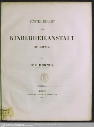 5.1868: Bericht der Kinderheilanstalt zu Leipzig