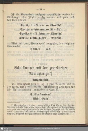 Schulübungen mit der zweirädrigen Abprotzspritze