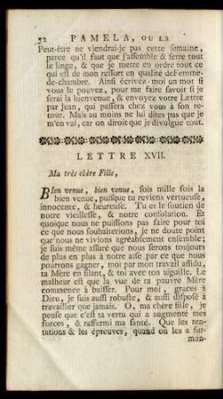 Lettre XVII. Ma très chère Fille, ...