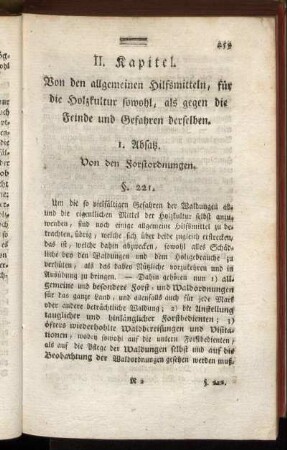II. Kapitel. Von den allgemeinen Hilfsmitteln, für die Holzkultur sowohl, als gegen die Feinde und Gefahren derselben.