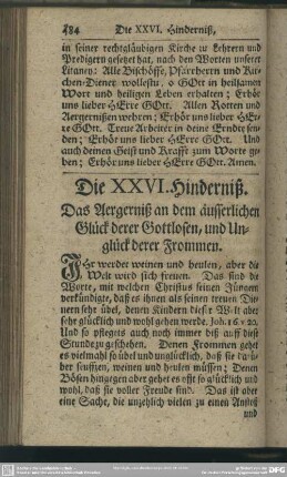 Die XXVI. Hinderniß. Das Aergerniß an dem äusserlichen Glück derer Gottlosen, und Unglück derer Frommen