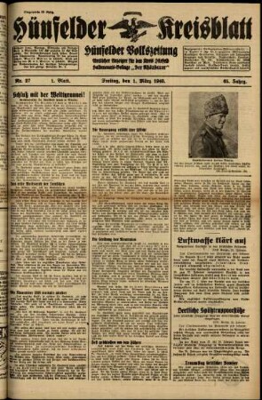 Erste Ausgabe vom Freitag, den 01. März 1940.