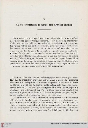 V. La vie intellectuelle et morale dans l'Afrique romaine