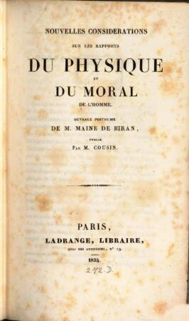 Nouvelles Considerations sur les Rapports du Physique et du Moral de l'homme