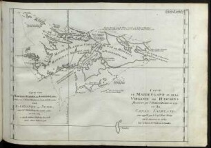 N° 7: Carte von Hawkins Maiden, oder Jungfern-Land, welches von Sr. Richard Hawkins im J. 1574 entdeckt worden und Falklands-Sund, vom Cap. Johann Strong also genannt, welcher im Jahr 1689 in dem Londner Schiffe der Farewell durch selbigen hindurchseegelte