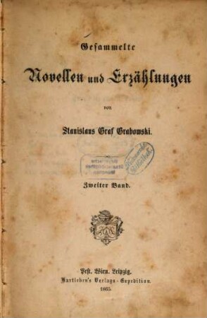 Gesammelte Novellen und Erzählungen von Stanislaus Graf Grabowski. 2