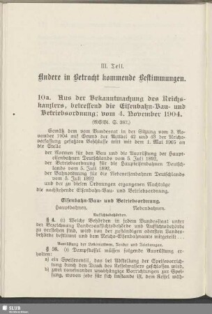 III. Teil. Andere in Betracht kommende Bestimmungen