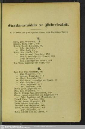 Einwohnerverzeichnis Niederwürschnitz : Einwohnerverzeichnis von Niederwürschnitz