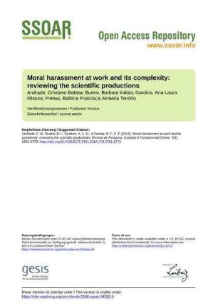 Moral harassment at work and its complexity: reviewing the scientific productions