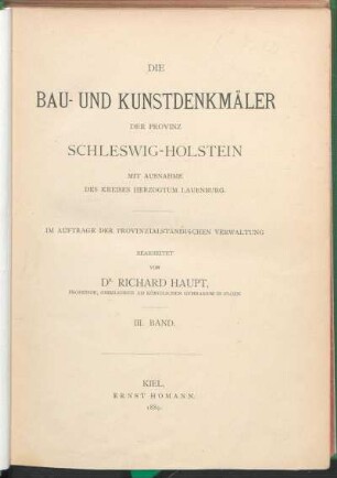Bd. 3: Die Bau- und Kunstdenkmäler der Provinz Schleswig-Holstein : mit Ausnahme des Kreises Herzogtum Lauenburg