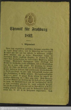1892: Chronik von Frohburg und Umgebung