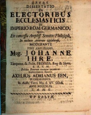 Diss. de electoribus ecclesiasticis in Imperio Romano-Germanico
