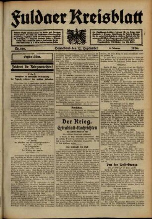 Erste Ausgabe vom Samstag, den 12. September 1914.