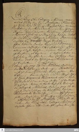 Brief von Ehrenreich Bogislaus von Creutz, Georg Ernst Stahl, Christoph Horch, Johann Theodor Eller, P. Caritá, Bergemann, Glockengießer, Kaatzky, Kirsteller, Augustin Buddeus, Pascal, Ernst Konrad Holtzendorf und Caspar Neumann an Gotthilf August Francke.