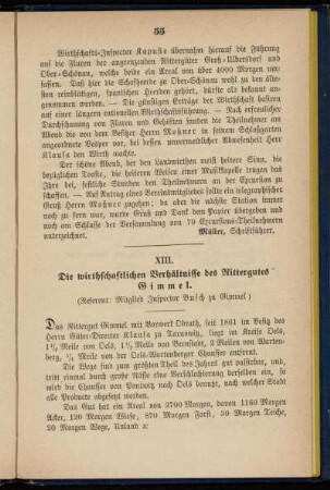 XIII. Die wirthschaftlichen Verhältnisse des Rittergutes Gimmel