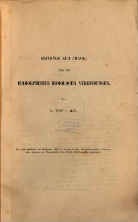 Beiträge zur Frage: Über den Isomorphismus homologer Verbindungen