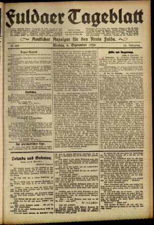 Ausgabe vom Montag, den 06. September 1920.