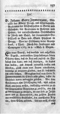 XIV. Von der Erfahrung in der Arzneykunst. T.1.