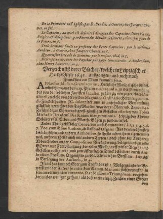 Verzeichnüß derer Bücher/ welchein Leipzigscher Herbst-Messe 1641. außgangen/ ...