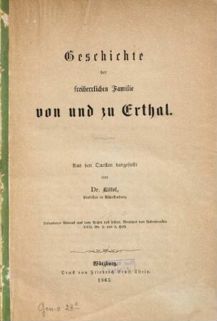 Geschichte der freiherrlichen Familie von und zu Erthal