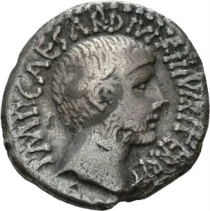 Denar des Octavian mit Darstellung des Divus Iulius-Tempels