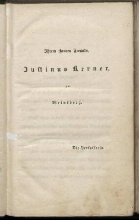Ihrem theuren Freunde, Justinus Kerner, zu Weinsberg