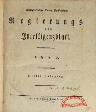 Herzogl.-Sachsen-Coburg-Saalfeldisches Regierungs- und Intelligenzblatt. 1817 = Jg. 11