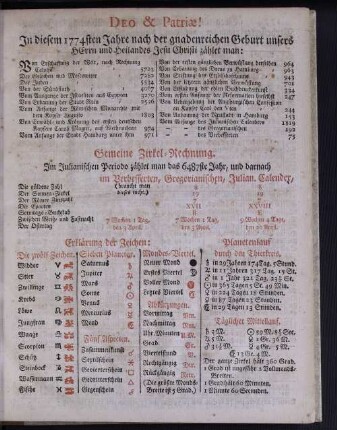 Deo & Patriae! In diesem 1774sten Jahre nach der gnadenreichen Geburt unsers Herrn und Heilandes Jesu Christi zählet man