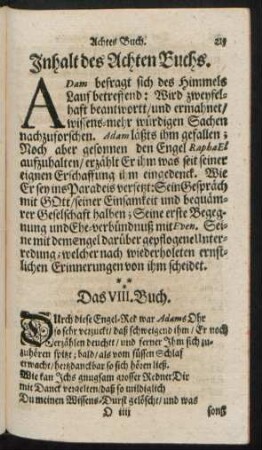 Inhalt des Achten Buchs.