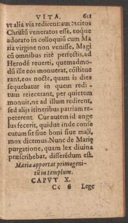Maria apportat primogenitum in templum. Caput X. [i.e. XI.]