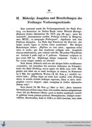 II. Bisherige Ausgaben und Beurtheilungen der Freiburger Verfassungsurkunde.