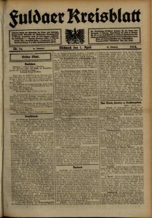 Erste Ausgabe vom Mittwoch, den 01. April 1914.